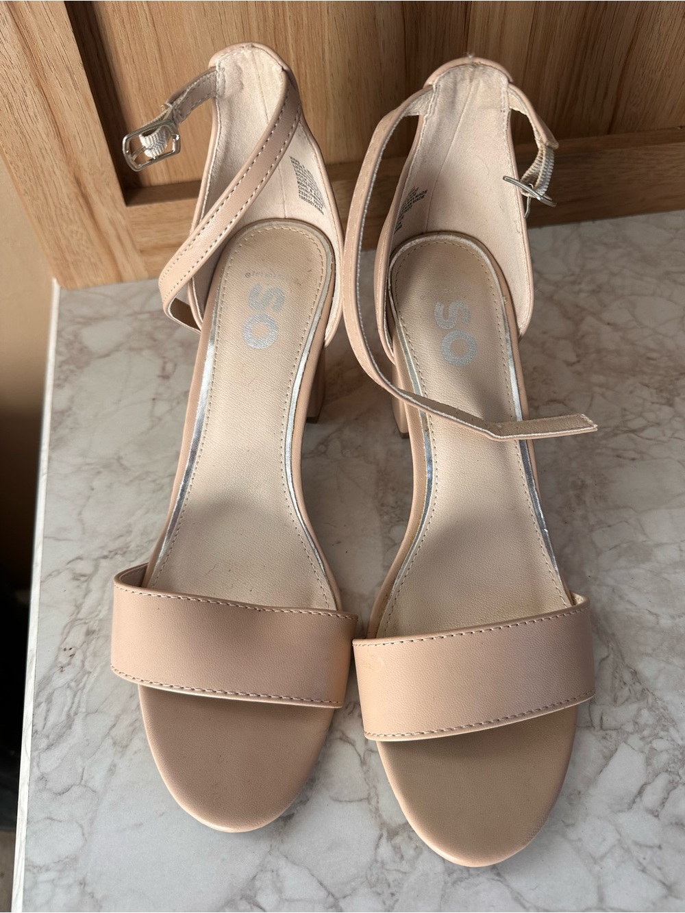 SO Blush Nude Ankle-Strap Block Heels